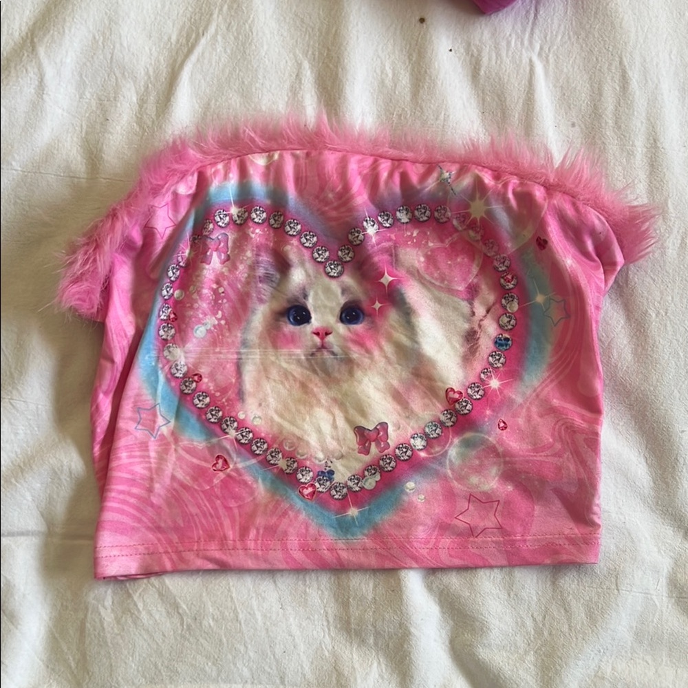 Pink Cat Heart Crop Top